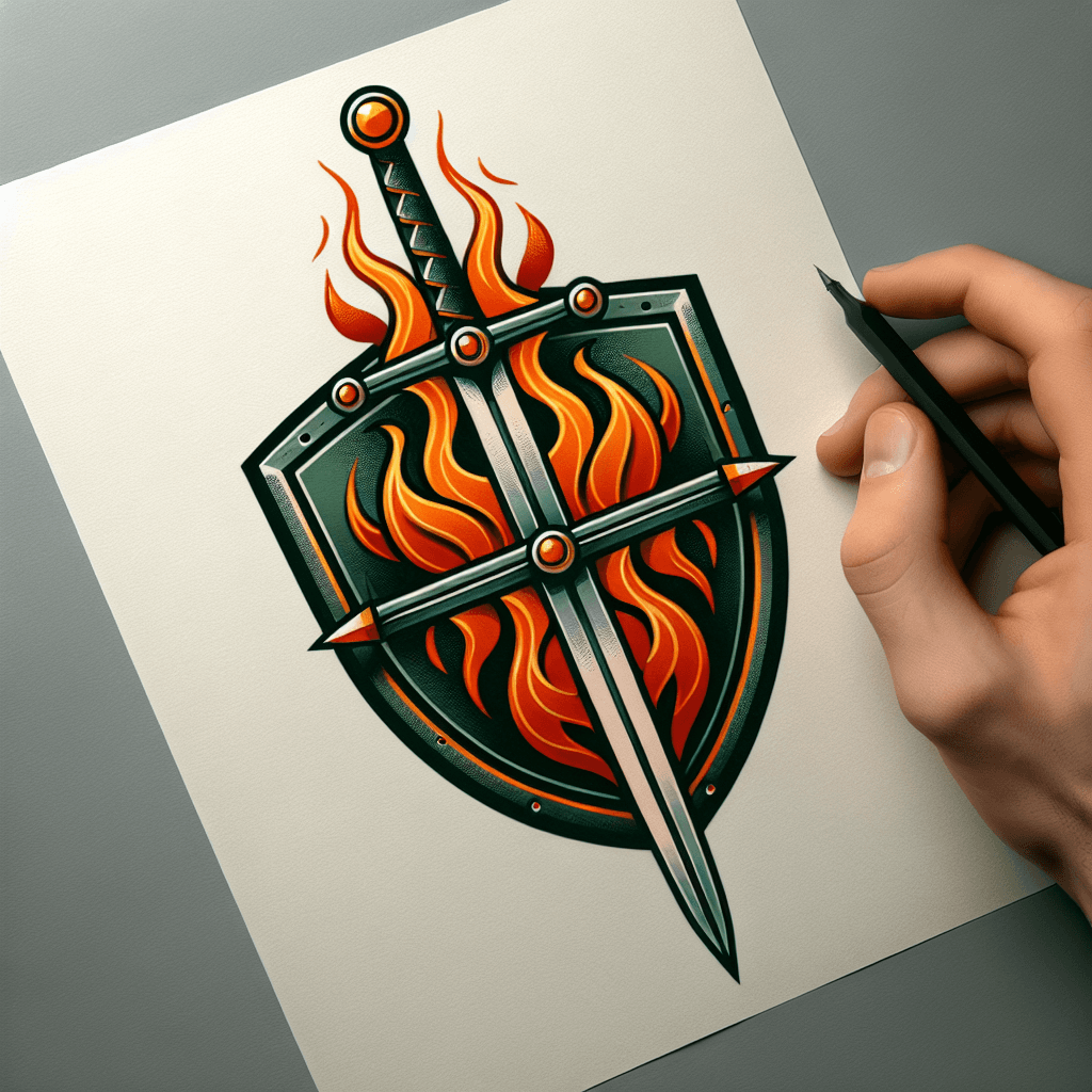 fiery swords crossing a shield