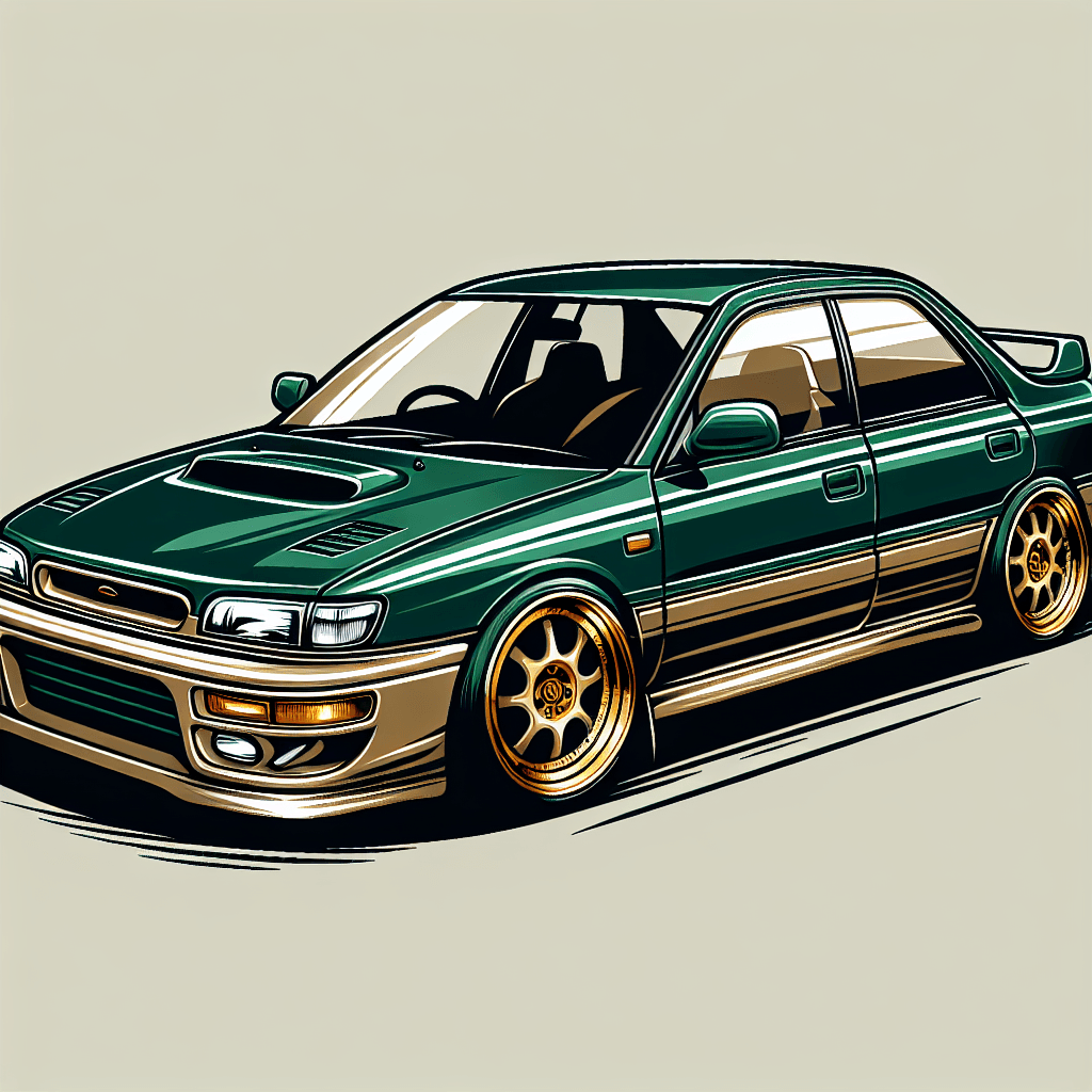 a green subaru model legacy 1993 with a golden rim