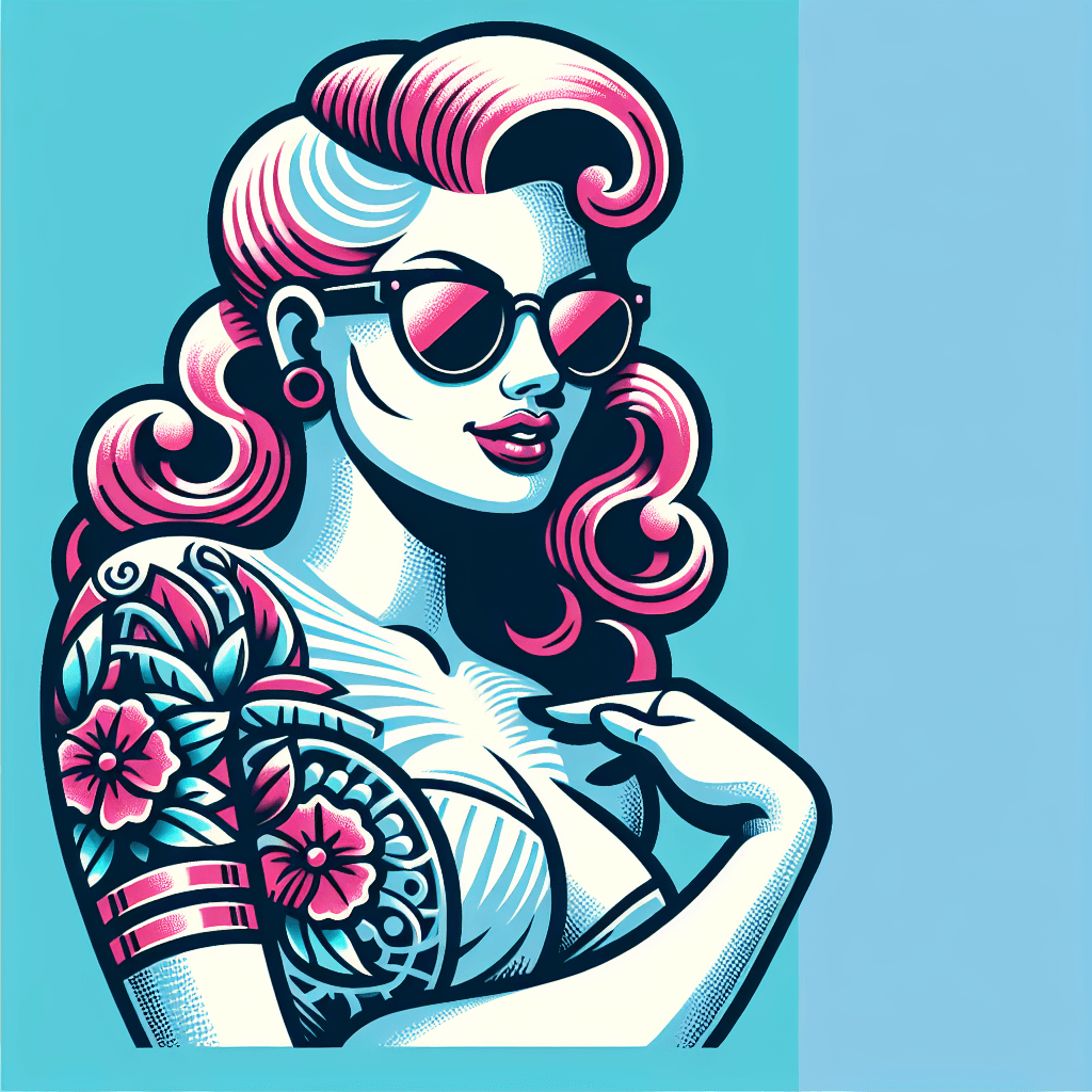 pinup girl with pink hair and red sunglasses