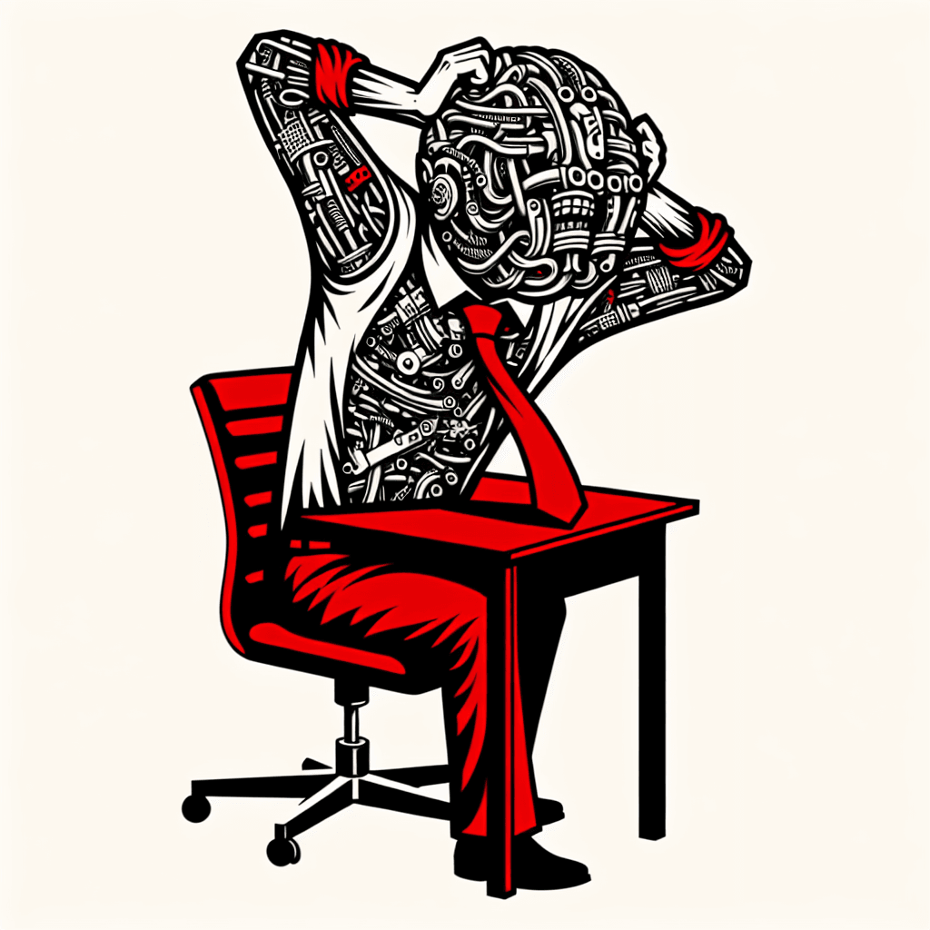 frustrated office employee banging his head on a desk