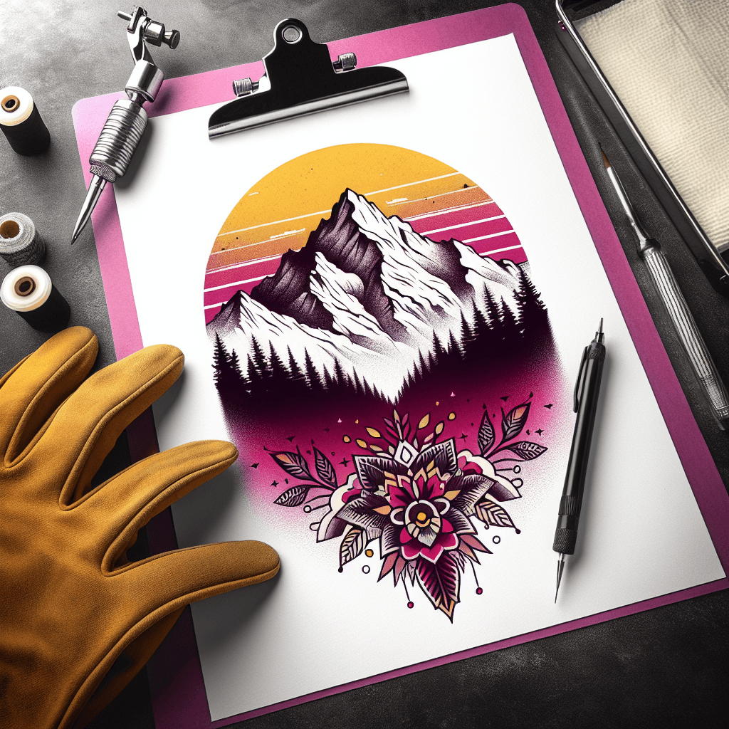 snowy mountain peak behind a tattoo shop