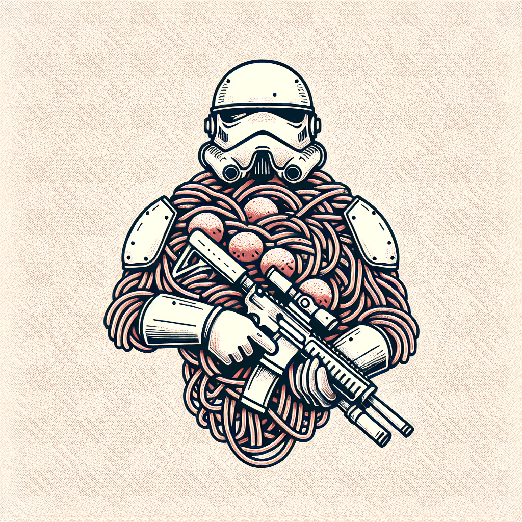 soldier made of spaghetti and meatballs