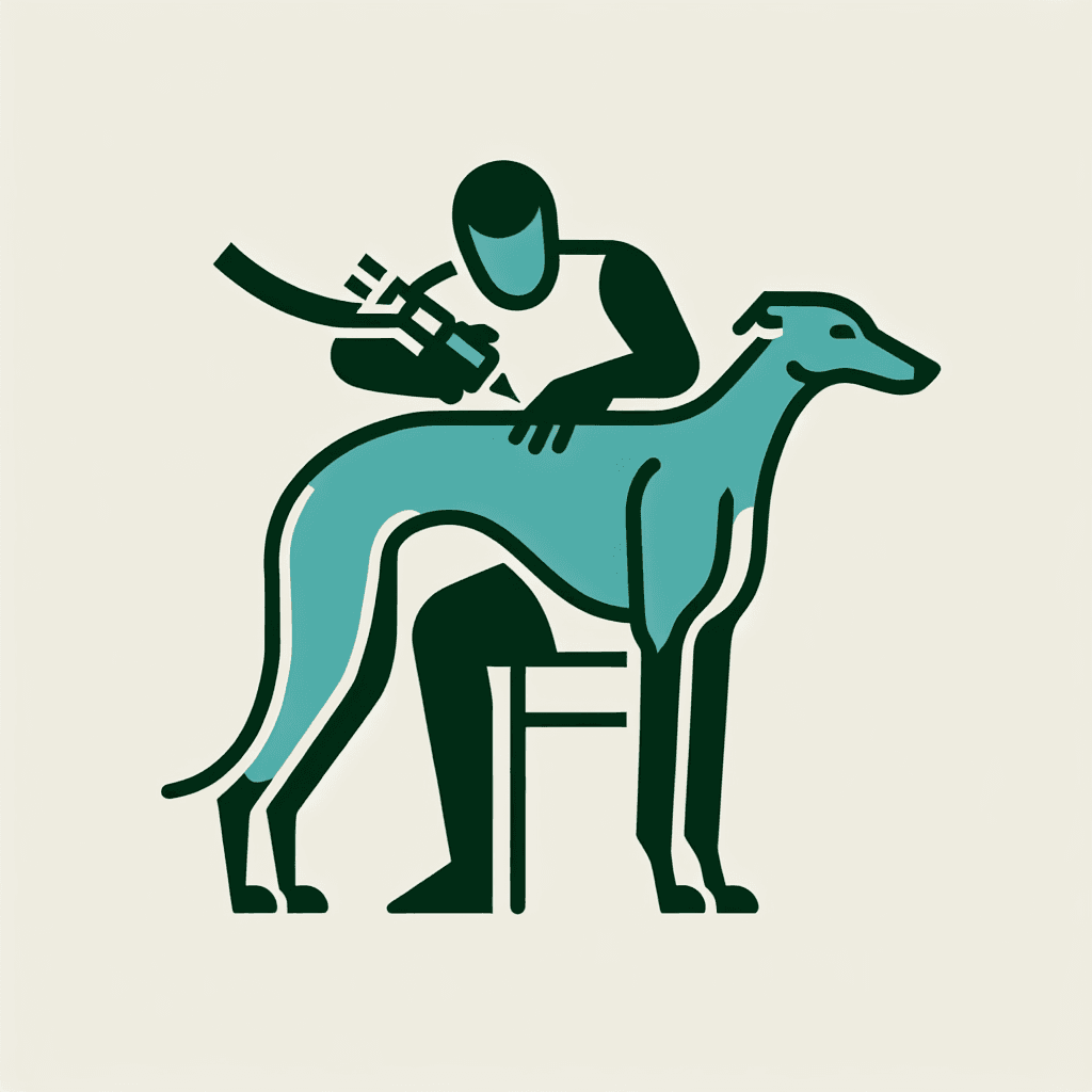 greyhound tattooing a human