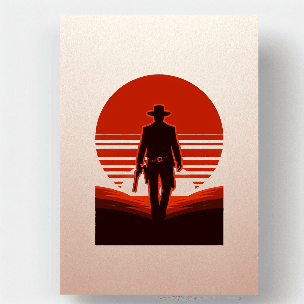 silhouette of a western gunslinger on the sun