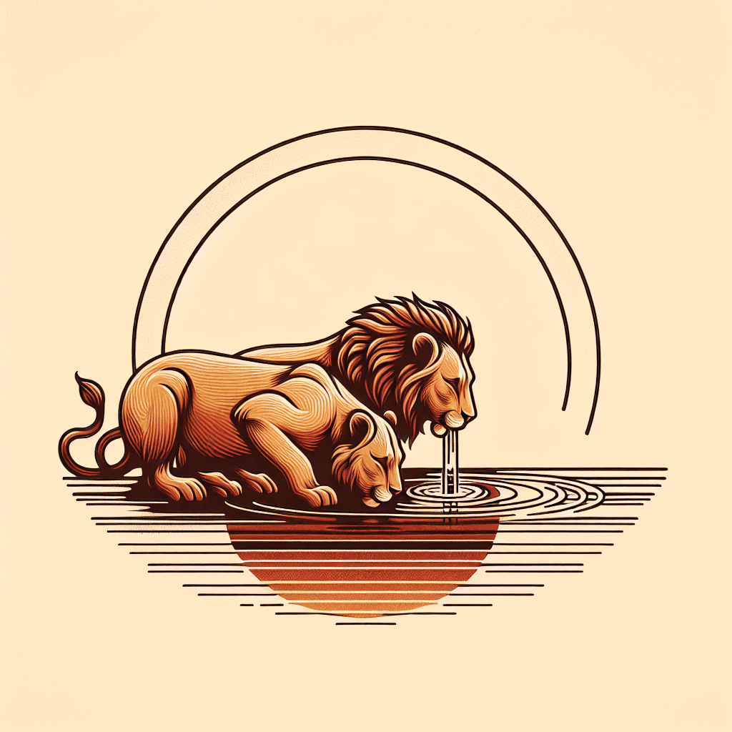 lion cubs drinking from a lake
