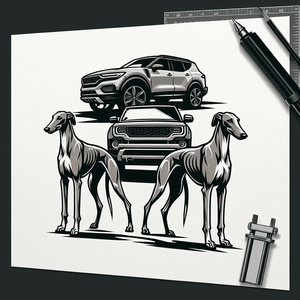 brown greyhounds next to a 2024 toyota 4runner