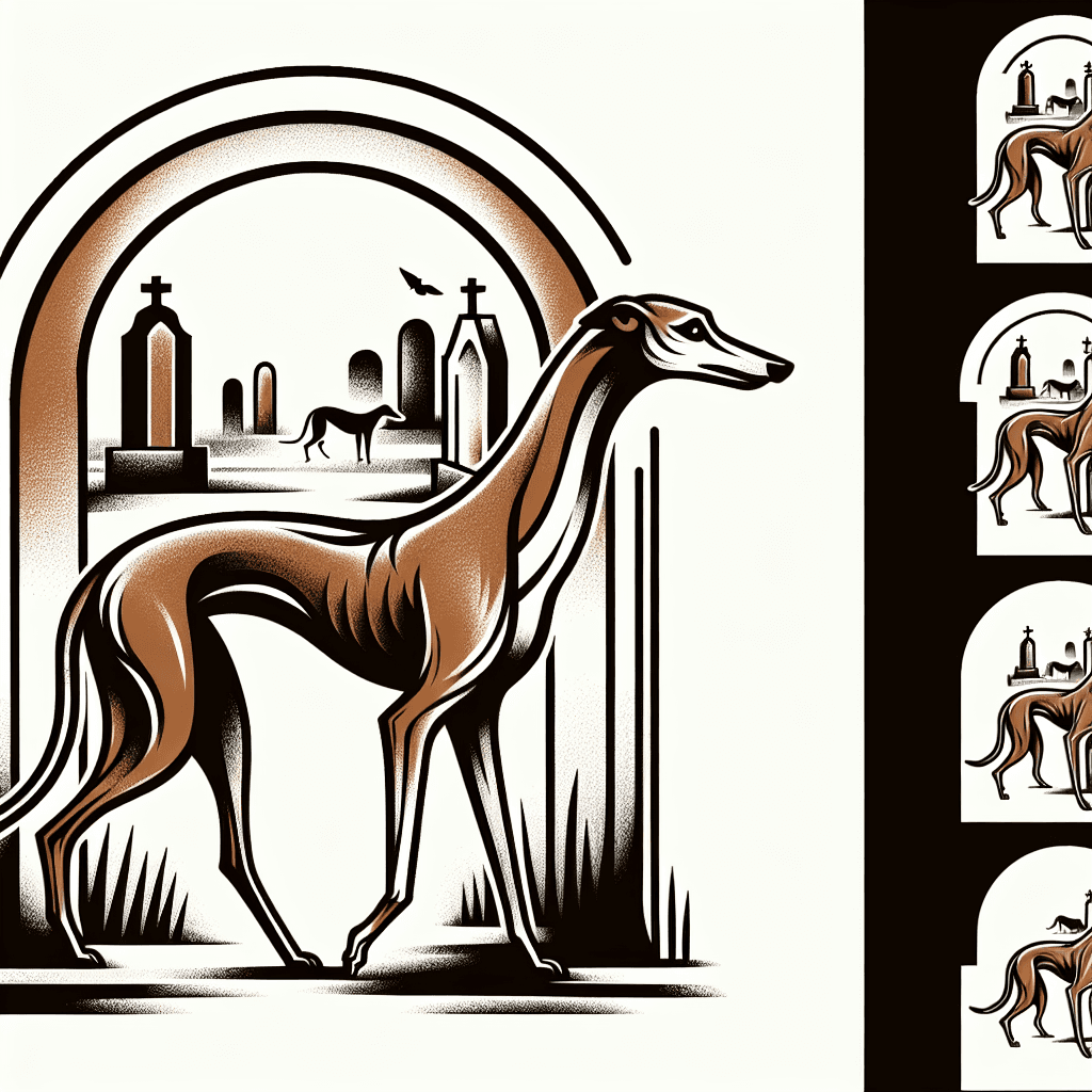 brown greyhounds walking through a cemetery