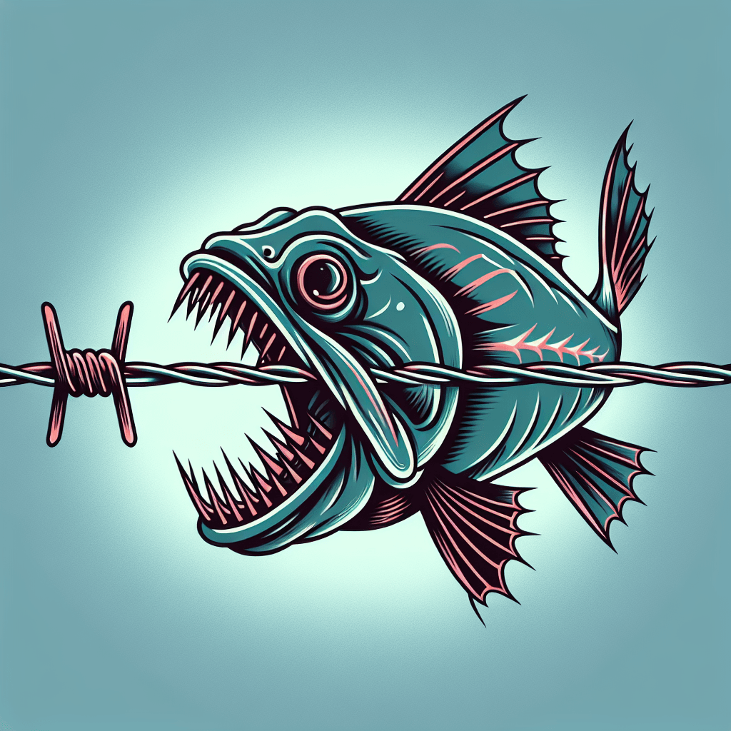 anglerfish chewing barbed wire