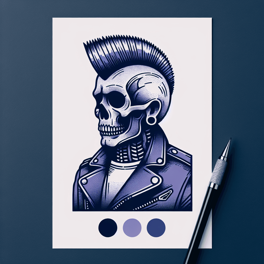 skeleton with mohawk in leather jacket