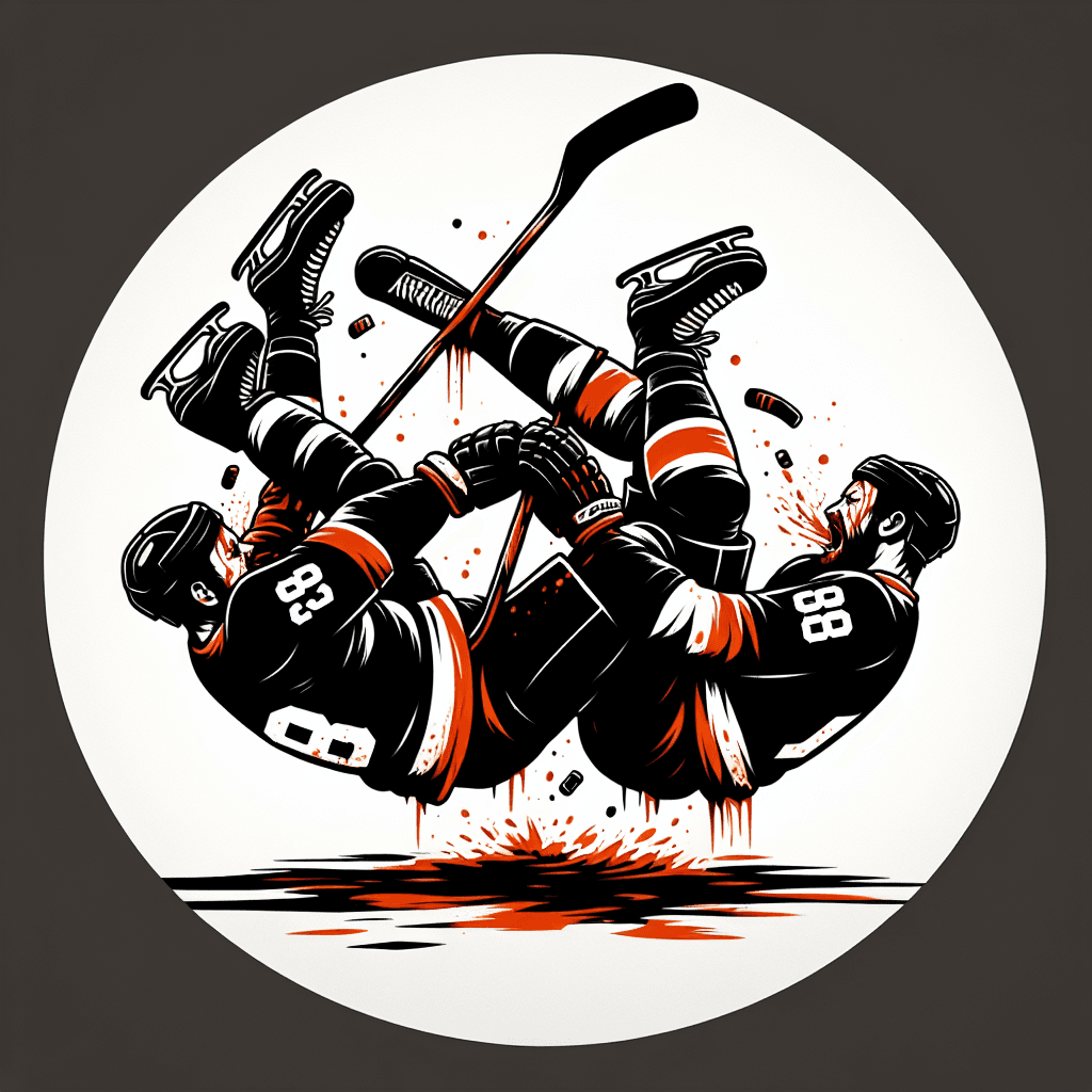 two hockey players having a bloody fistfight