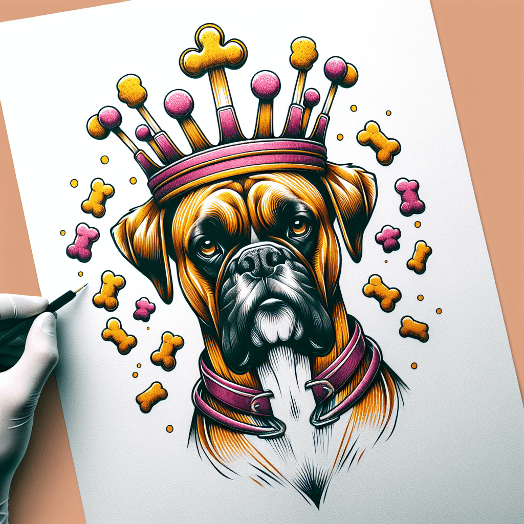 boxer dog wearing a crown of dog treats