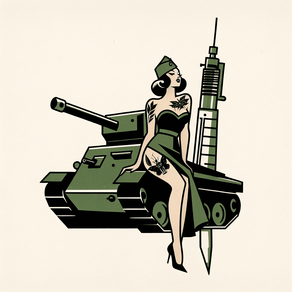 pinup girl in a army tank