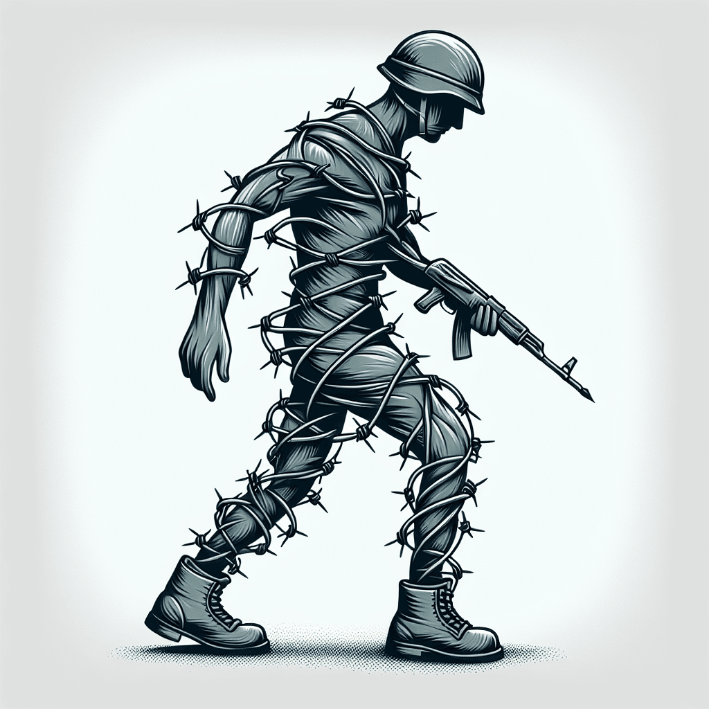 soldier made of barbed wire