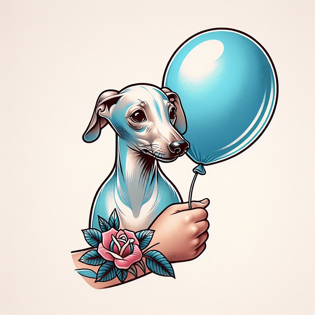 kid holding a balloon shaped like the head of an italian greyhound
