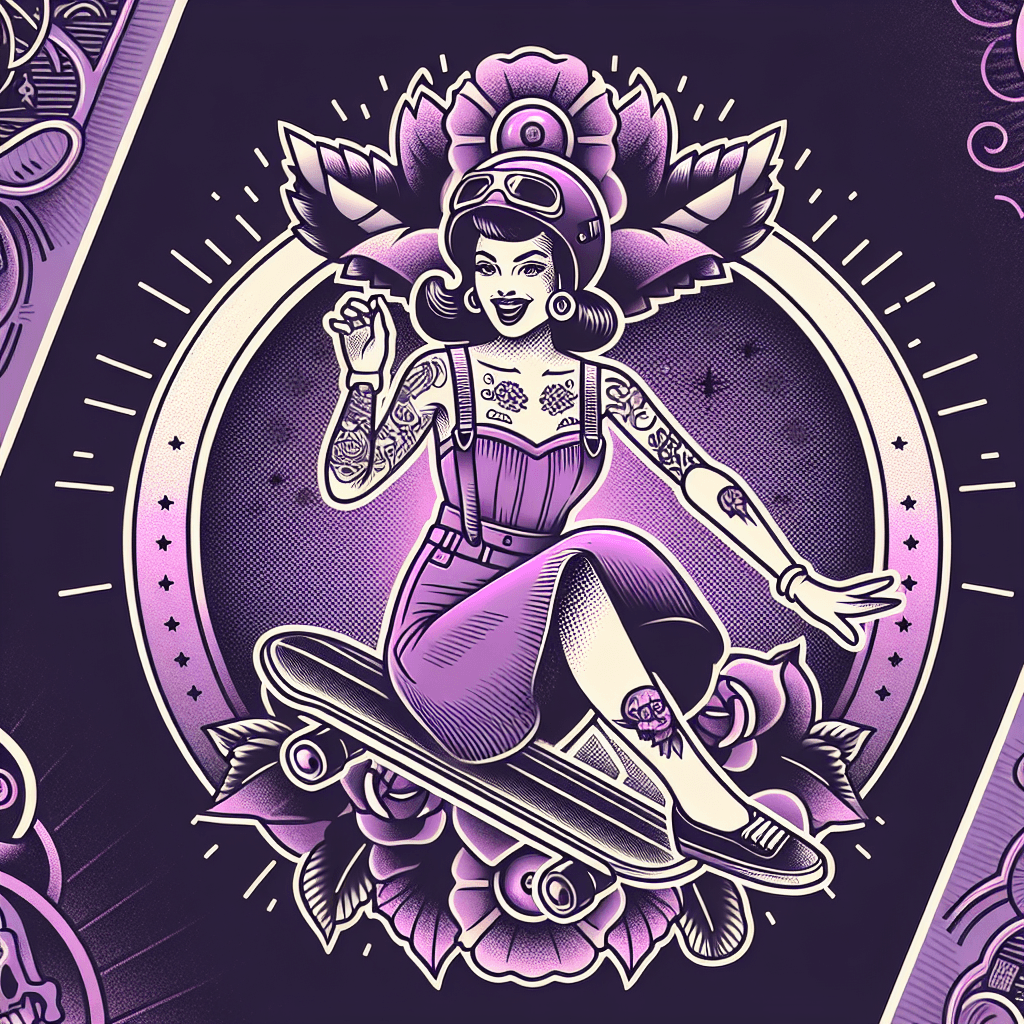 pin up girl dressed as a skateboarder