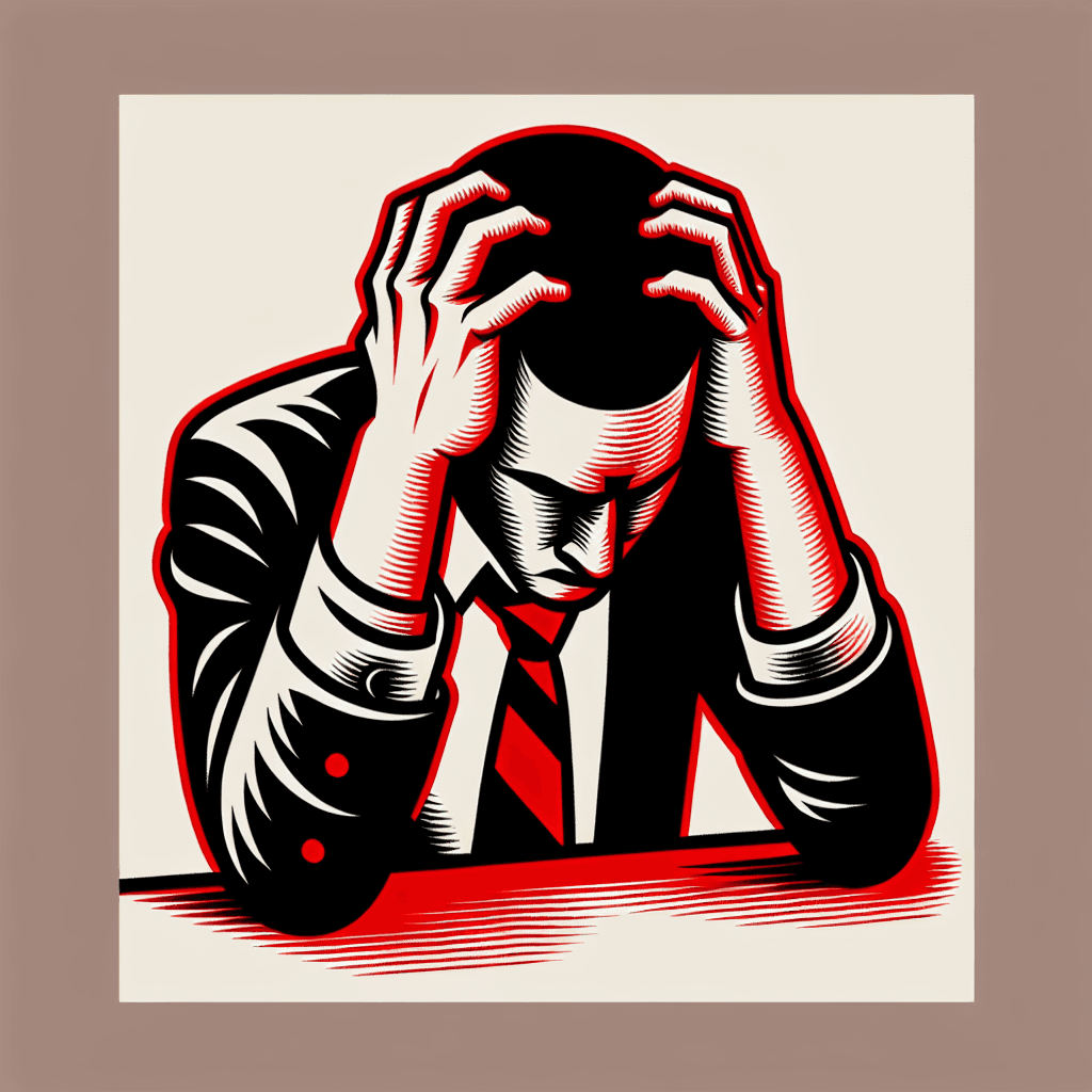 frustrated office employee banging his head on a desk