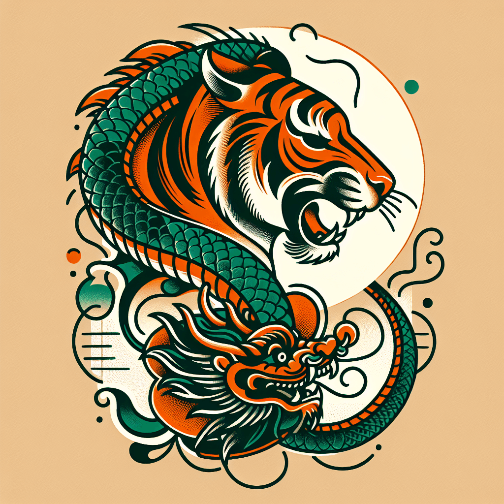 tiger body with a dragon wrapped around it