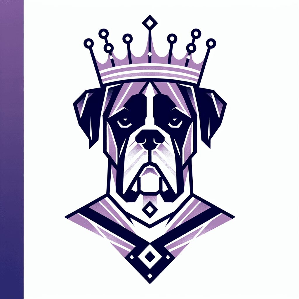 a royal boxer dog wearing a crown