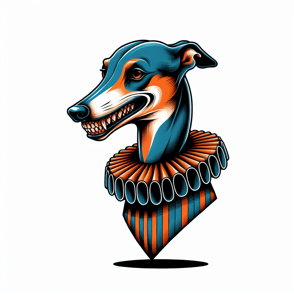 italian greyhound dressed like pennywise the clown with sharp teeth