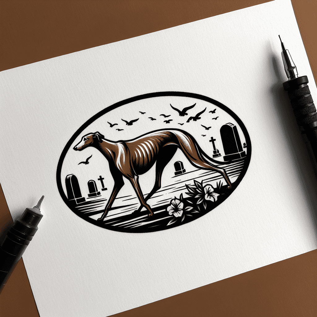 brown greyhounds walking through a cemetery