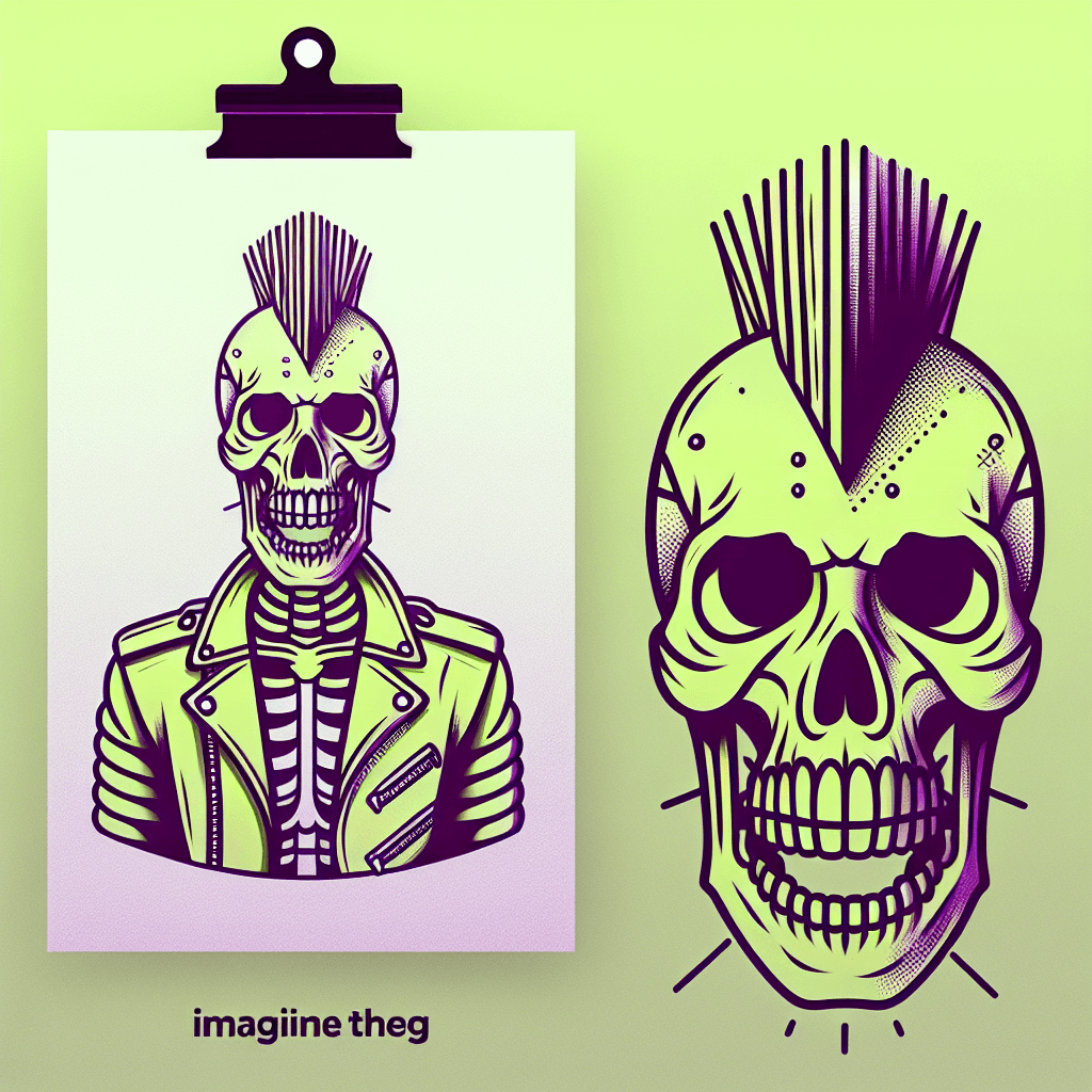 skeleton with mohawk in leather jacket