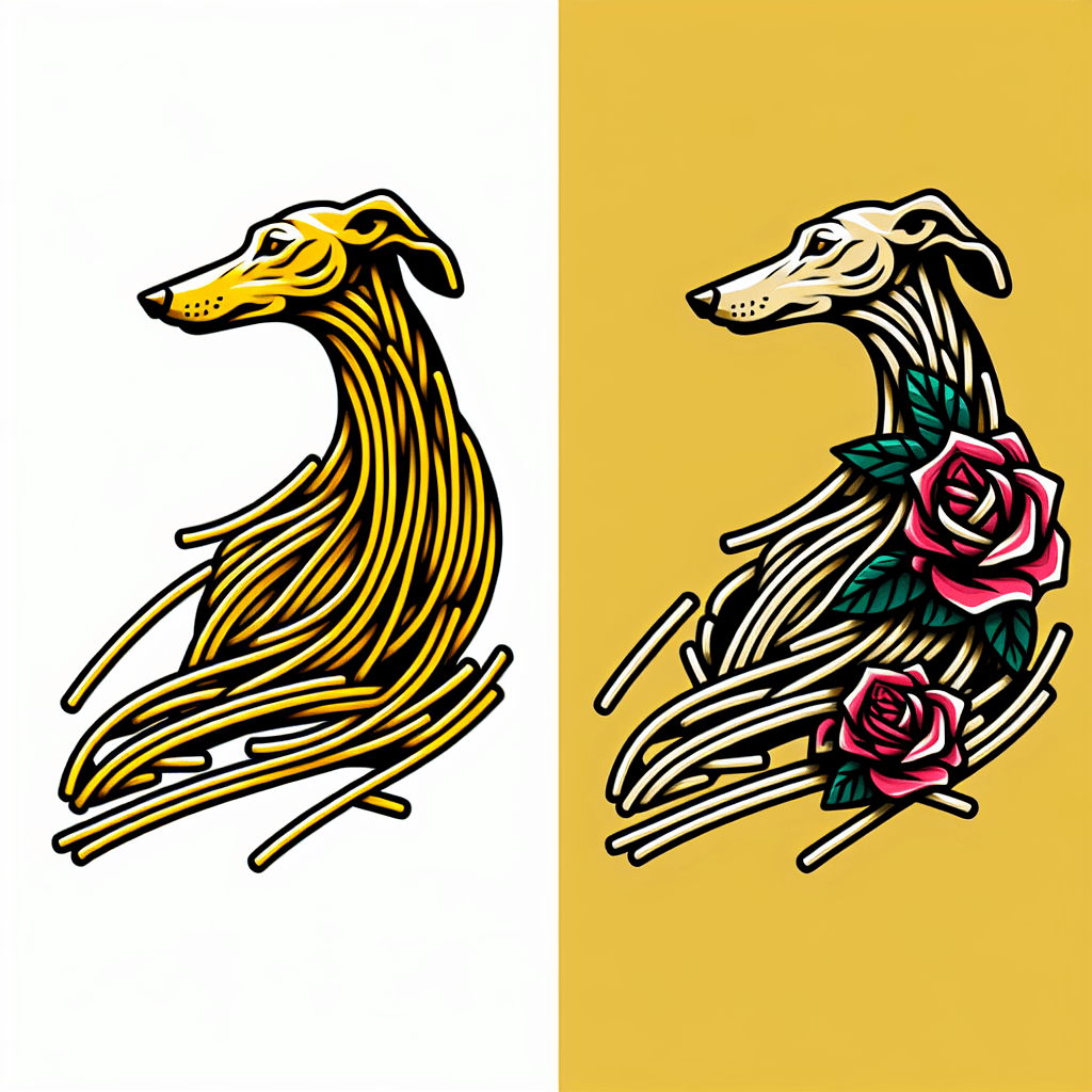 italian greyhound made of spaghetti