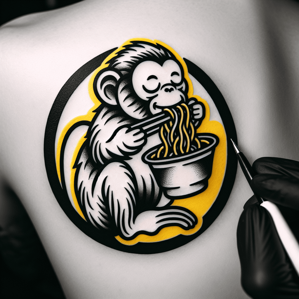 monkey eating ramen noodles