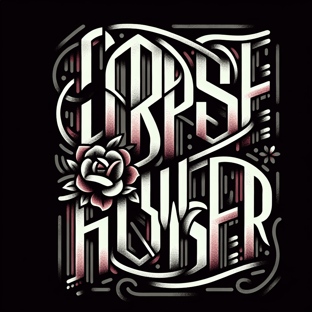 the words “corpse flower” in a creepy font