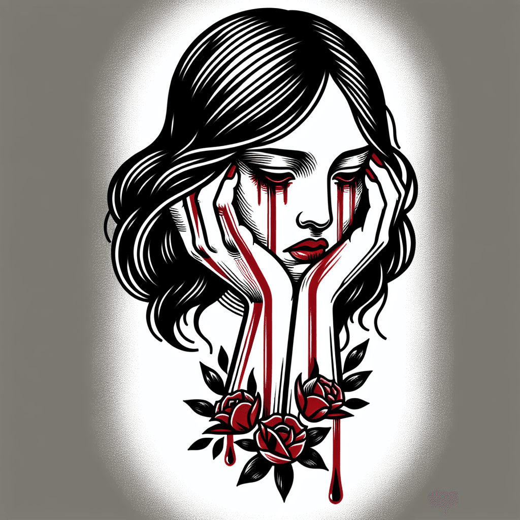 sad woman with bloody wrists