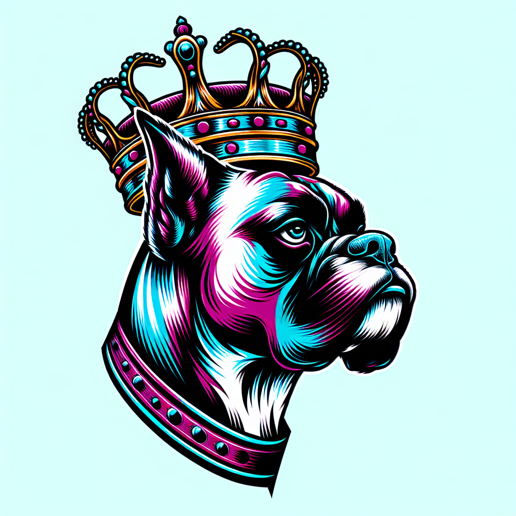 a royal boxer dog wearing a crown