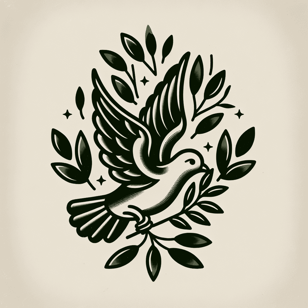 dove holding an olive branch in its beak