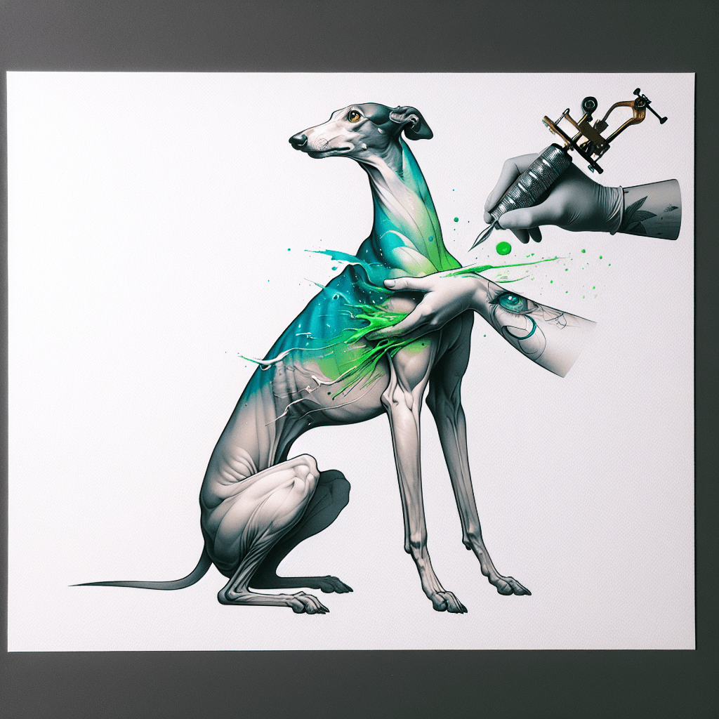 greyhound tattooing a human