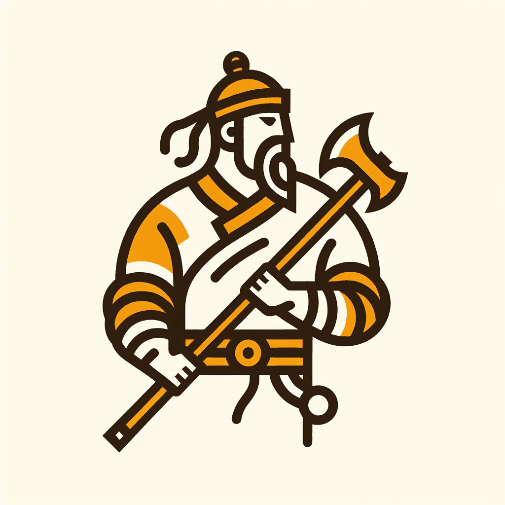 genghis khan holding an axe