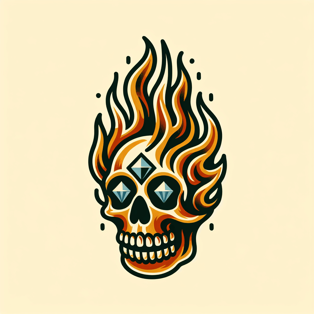 flaming skull with diamond eyes