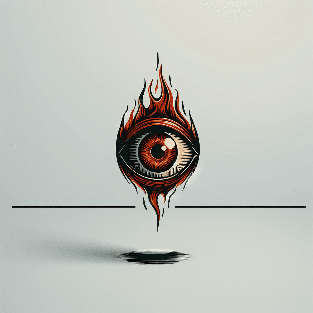 an eyeball with flames in the pupil