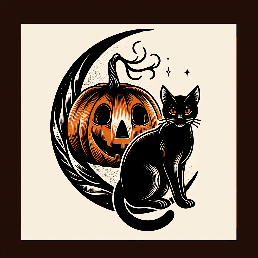 jack-o-lantern and black cat