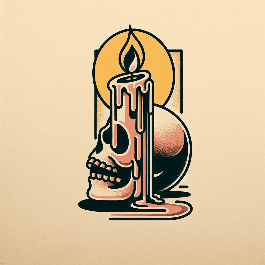melting candle next to a skull