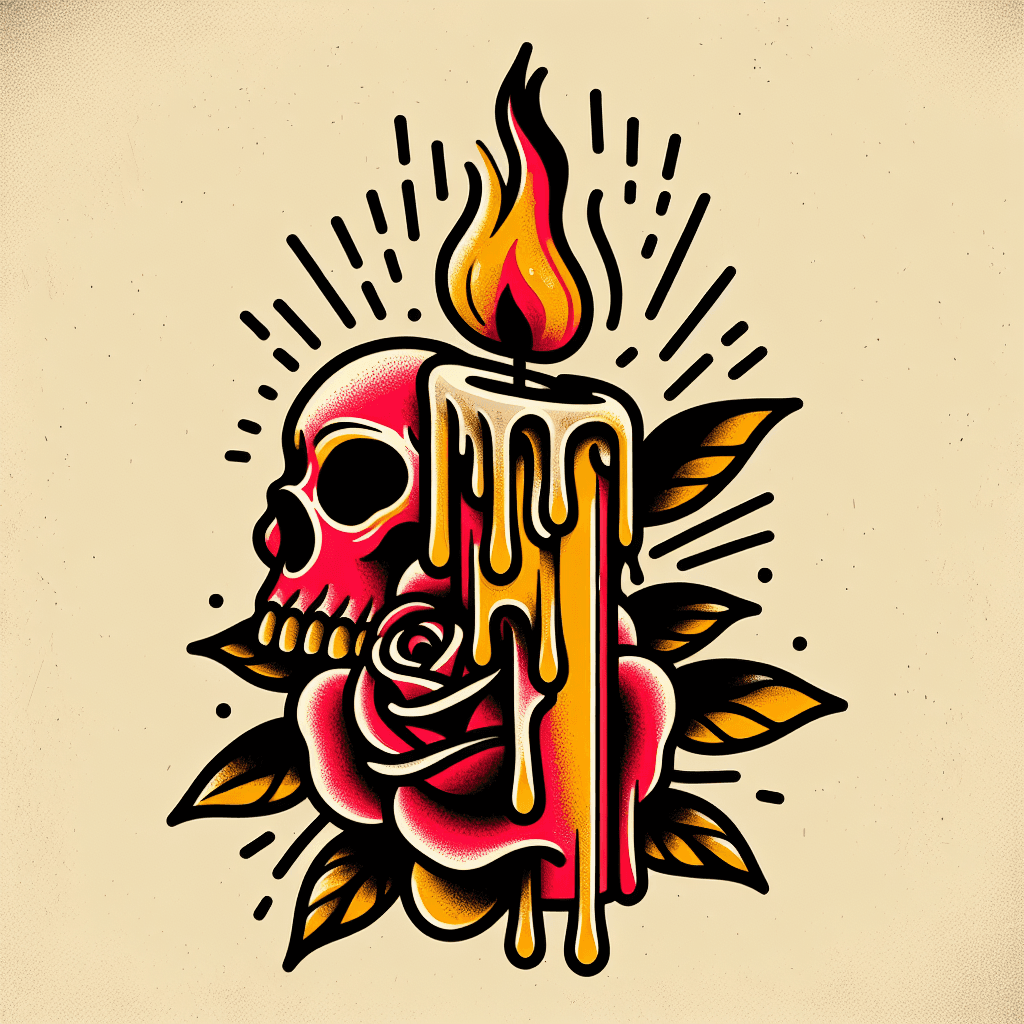 melting candle next to a skull