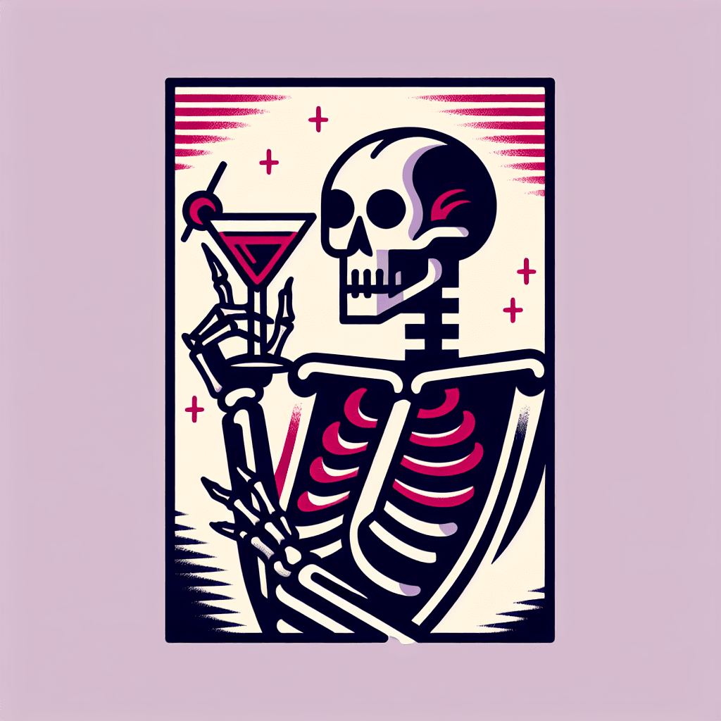 skeleton holding a bourbon manhattan