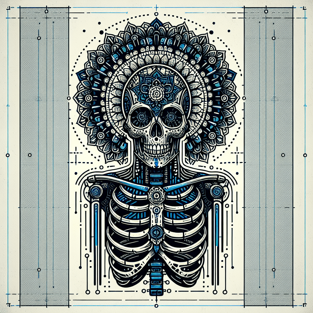 skeleton with mandala behind its head
