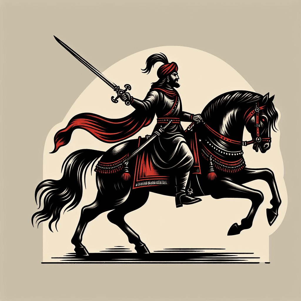 maharana pratap on a horse with a rajput talwar in hand
