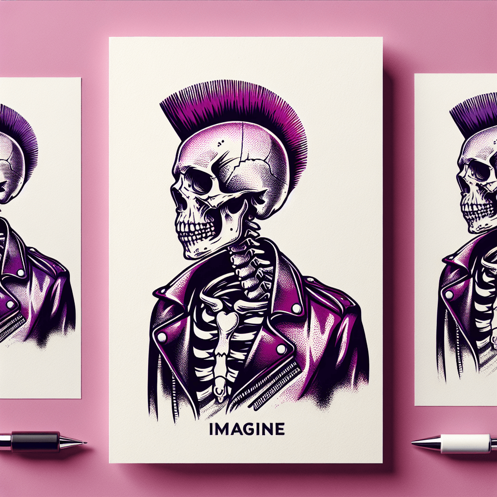 skeleton with mohawk in leather jacket