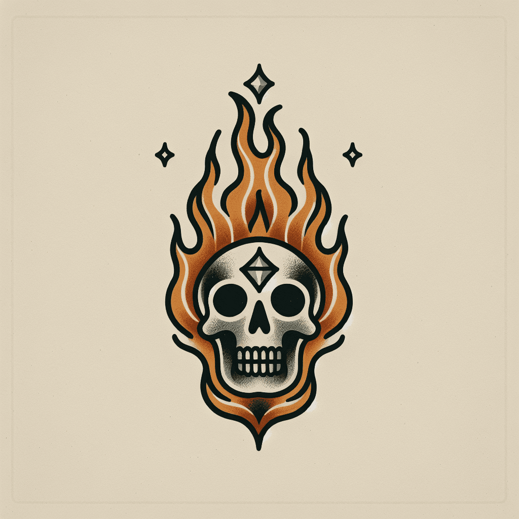 flaming skull with diamond eyes