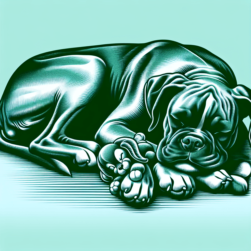 boxer dog sleeping on its toy