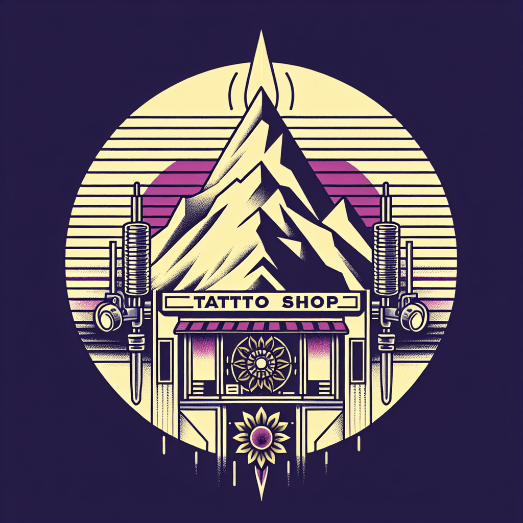snowy mountain peak behind a tattoo shop