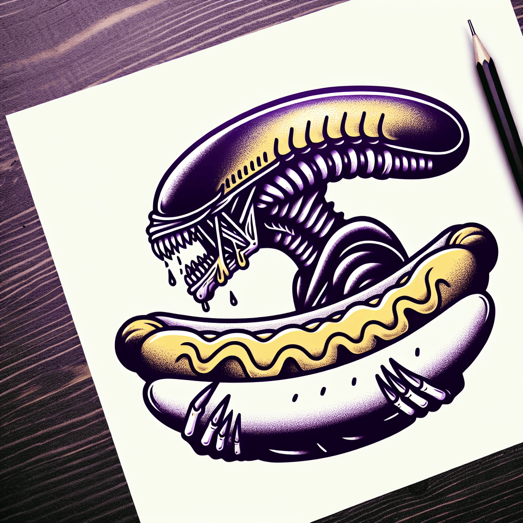 xenomorph eating a large hotdog