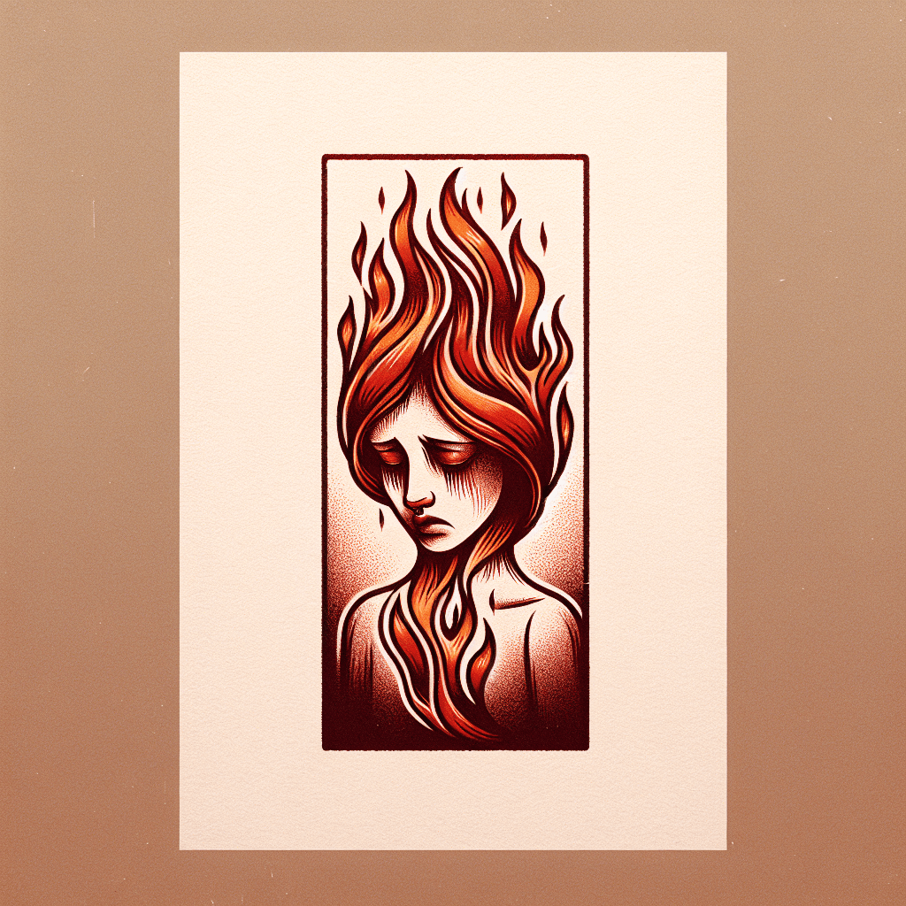 sad woman made of flames