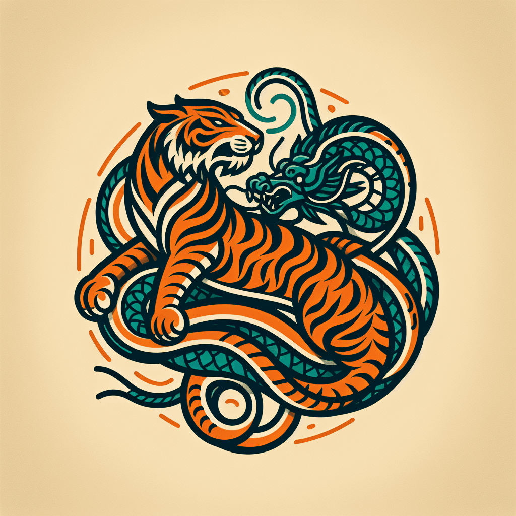 tiger body with a dragon wrapped around it