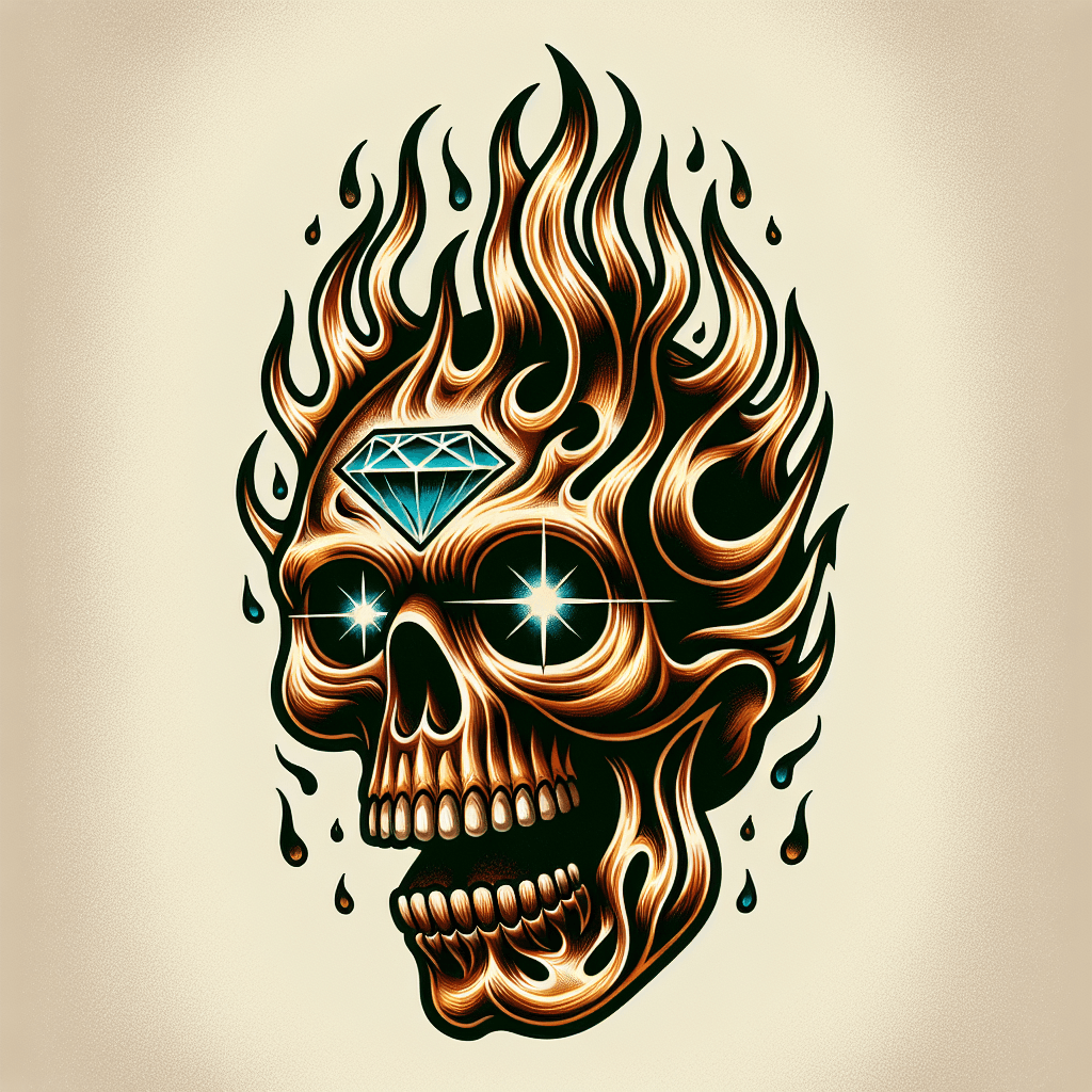 flaming skull with diamond eyes