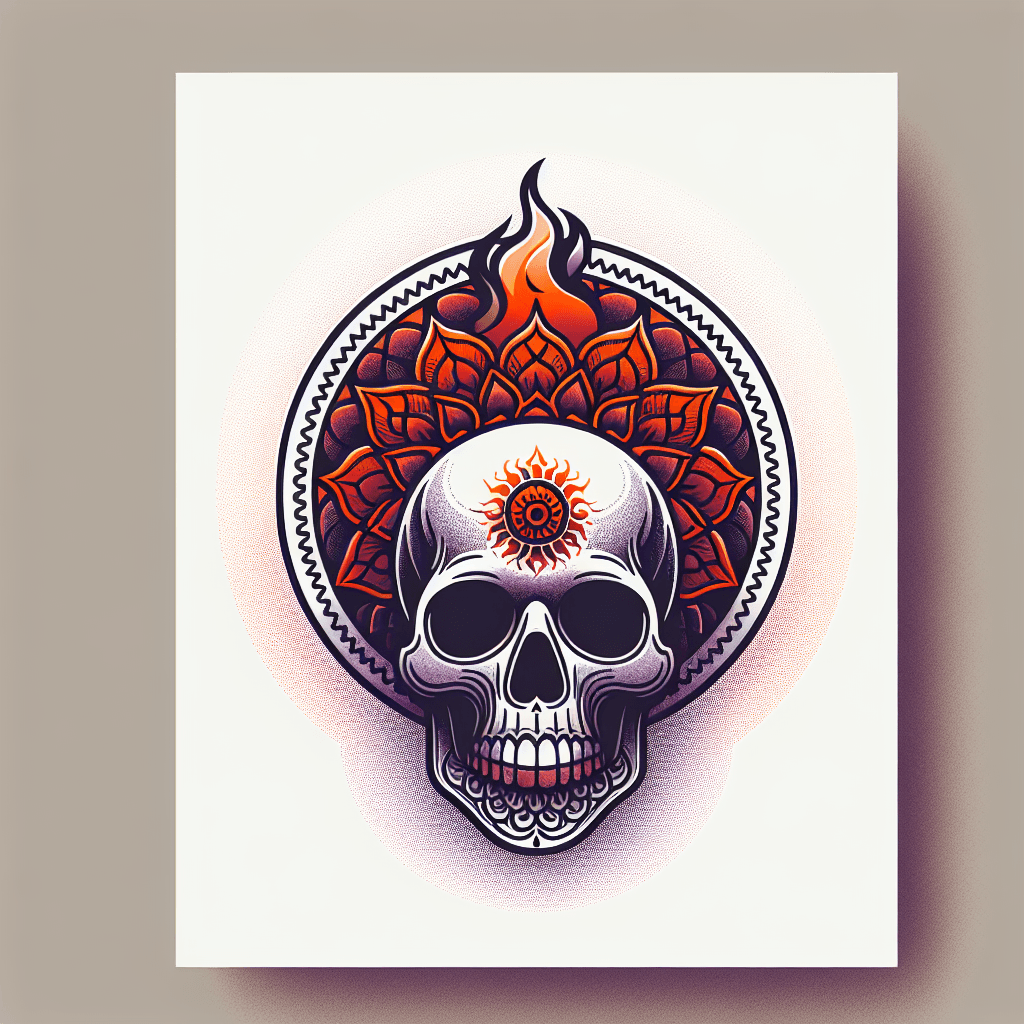 skull with fiery mandala behind its head